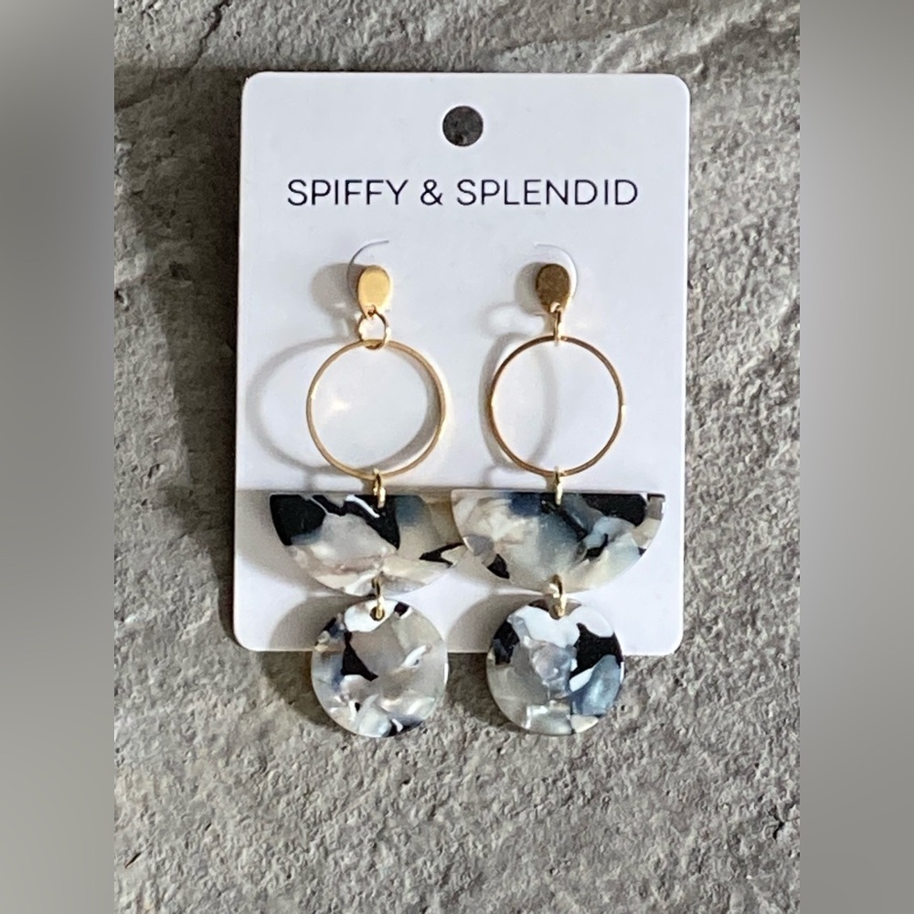 Wren Earrings by Spiffy & Splendid colorway Ivory & Slate Geometric Metallic NEW